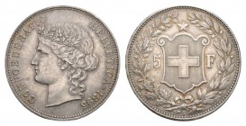 Schweiz / Switzerland /Suisse Schweiz Eidgenossenschaft 5 Franken 1895. 25,02 g. Divo 144. HMZ 2-1198g. Seltenerer Jahrgang. seltene Qualität, vorzügl...