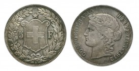 Schweiz / Switzerland /Suisse Schweiz 5 Franken 1912 B, Bern. Frauenkopf mit Alpenrosendiadem nach links // Schweizer Wappenschild zwischen Wertangabe...