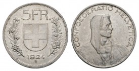 Schweiz / Switzerland /Suisse Schweiz 5 Franken 1924 B, Bern. Divo 355, HMZ 2-1199d, Dav. 394. 25.02 g. Selten. Fast unzirkuliert