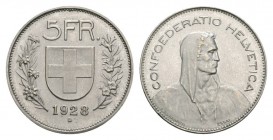 Schweiz / Switzerland /Suisse Schweiz Probe 5 Franken 1928. Prägung in Reinnickel. Büste eines Alphirten nach rechts. Unten bei 5 Uhr "ESSAI". Rv. Sch...