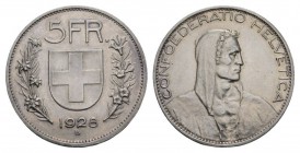 Schweiz / Switzerland /Suisse Schweiz 5 Franken 1928 B, Bern. Brustbild eines Alphirten mit Kapuze nach rechts, unten links Künstlername P. BVRKHARD /...