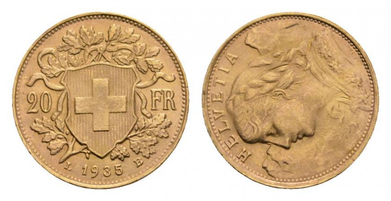 Schweiz / Switzerland /Suisse Schweiz 20 Franken 1935 Vreneli Abart, Gold 6.45g ...