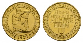 Schweiz / Switzerland /Suisse Schweiz Luzern. Eidgenössisches Schützenfest in Luzern, 100 Franken 1939, Gold. 17,48 g. HMZ 2-1344b. Fr. 506. unzirkuli...