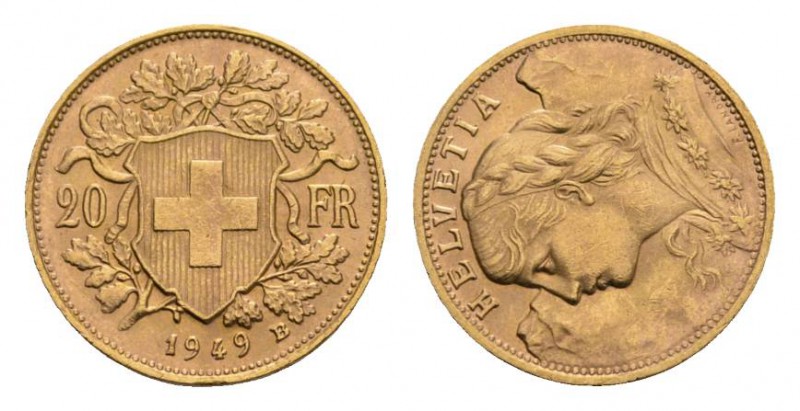 Schweiz / Switzerland /Suisse Schweiz 20 Franken 1949 Vreneli Abart 6.45g sehr s...