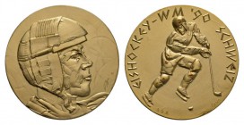 Schweiz / Switzerland /SuisseSchweiz Medaillen. Goldmedaille 1990. Eishockey-WM '90. Schweiz. Stempel von Hans Erni. 32.09 g. Selten / Rare. FDC / Unc...