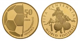 Schweiz / Switzerland /Suisse Eidgenossenschaft Gedenkmünzen 50 Franken 2004. FIFA Centennial. 11.30 g. HMZ 2-1219g. Fr. 523. FDC aus Polierter Platte...