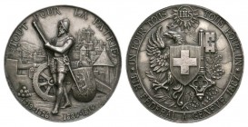 Schweiz / Switzerland /Suisse Genf / Genève Silbermedaille 1887. Eidgenössisches Schützenfest Genf. 38.67 g. Richter 628b. fast FDC