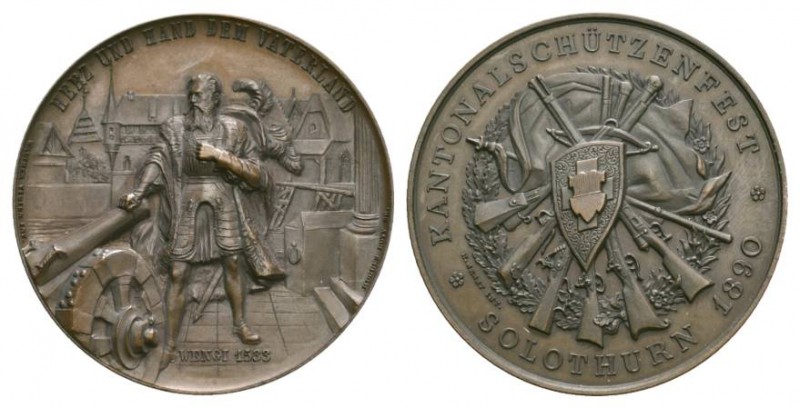 Schweiz / Switzerland /Suisse Solothurn Silbermedaille 1890. Kantonalschützenfes...