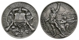 Schweiz / Switzerland /Suisse Schweiz, Waadt. Yverdon. AR Medaille 1899 (45 mm, 39.26 g), Tir Cantonal Vaudois. Richter 1601a. Fein getönt und FDC.