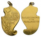 Schweiz / Switzerland /Suisse Schweiz O.J Schützen Anhänger in Gold Eidgenössisches Klein Kaliber Schützenverband 11.8g 38x23mm vorzüglich