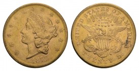 USA, 20 Dollars, San Francisco, 1875 S, AU 33.43 g. Ref : Fr.175, KM#74.2 sehr seltenes Jahr gutes vorzüglich