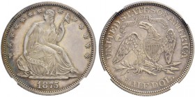 USA Föderation. 1/2 Dollar 1875 S, Philadelphia Liberty seated. Arrwos at Date. Yeo. 2015, S. 205. Hübsche Patina, NGC PF 61 FDC