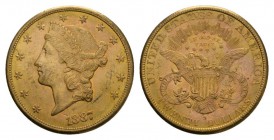 USA 20 Dollars, San Francisco, 1887 S, AU 33.43 g. Ref : KM#74.3, Fr.178 seltenes JAhr bis vorzüglich