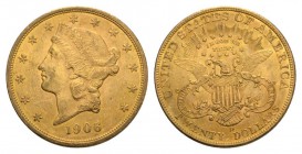 USA 20 Dollar 1906 D. 33,42 g (30,09 g fein). Fr. 180. Gold! Kr. seltenes Münzzeichen vorzüglich