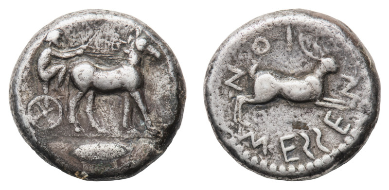 Messana - Tetradrachm 378-376 BC - Obverse: Charioteer, holding kentron in left ...