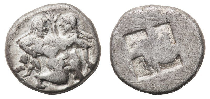 Thasos - Stater circa 500-480 BC - Obverse: Nude ithyphallic satyr, with long be...