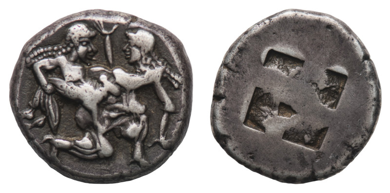 Thasos - Stater circa 500-480 BC - Obverse: Nude ithyphallic satyr, with long be...