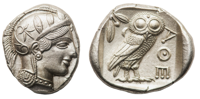 Athens - Tetradrachm circa 454-404 BC - Obverse: Helmeted head of Athena right, ...