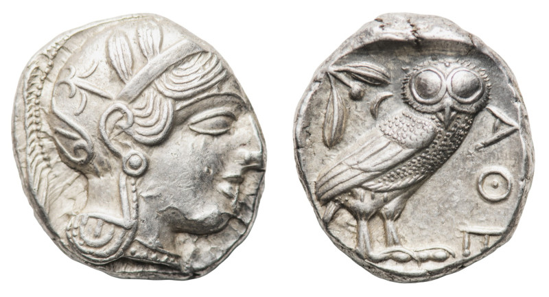Athens - Tetradrachm circa 454-404 BC - Obverse: Helmeted head of Athena right, ...