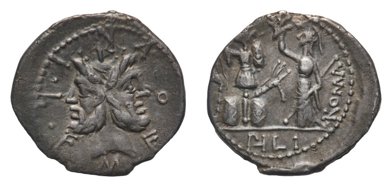 M. Furius L.f. Philus - Denarius 119 BC - Mint: Rome - Obverse: Laureate head of...