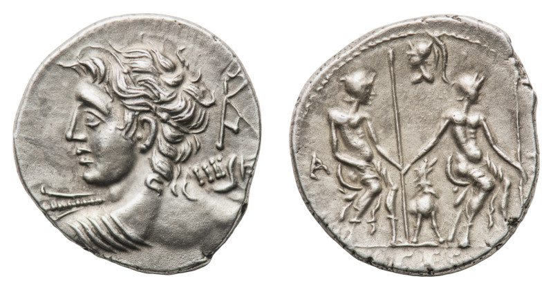 Lucius Caesius - Denarius 112-111 BC - Mint: Rome - Obverse: Youthful, draped bu...