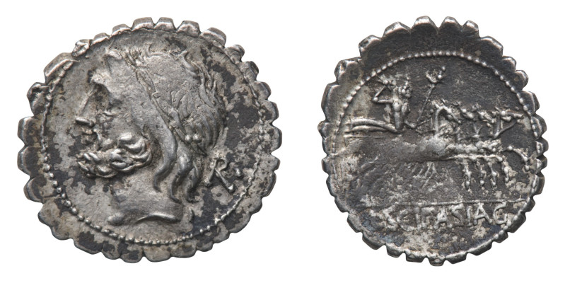 L. Scipio Asiagenus - Serrate Denarius 106 BC - Mint: Rome - Obverse: laureate h...