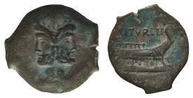 L. Titurius L.f. Sabinus - As 89 BC - Mint: Rome - Obverse: Laureate head of bearded Janus - Reverse: Prow of galley right; Victory holding wreath and...
