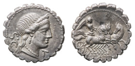 C. Naevius Balbus - Serrate Denarius 79 BC - Mint: Rome - Obverse: Diademed head of Venus right; behind, S C - Reverse: Victory in triga right  - gr. ...