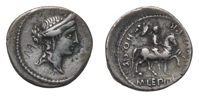 M. Aemilius Lepidus - Denarius 61 BC - Mint: Rome - Obverse: Diademed female hea...