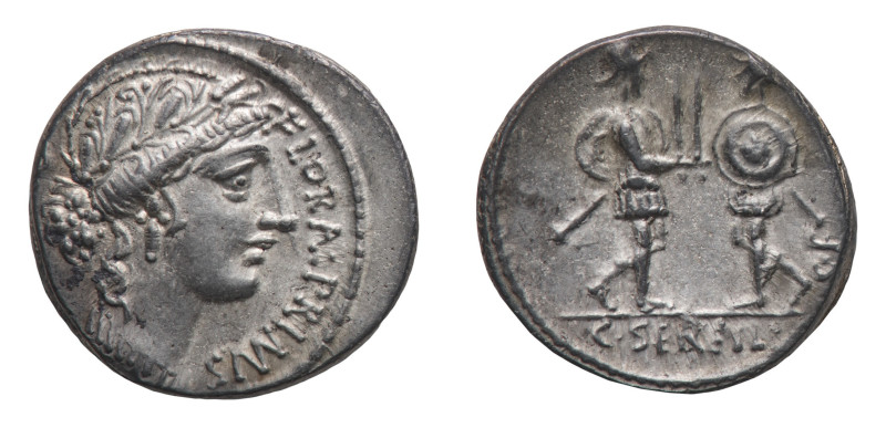 C. Servilius C.f. - Denarius 57 BC - Mint: Rome - Obverse: Wreathed head of Flor...