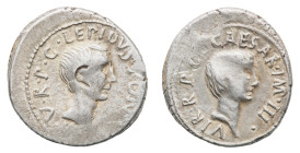 The Triumvirs. Lepidus and Octavianus - Denarius 42 BC - Mint: travelling with Lepidus in Italy - Obverse: Bare head of Lepidus right - Reverse: Bare ...