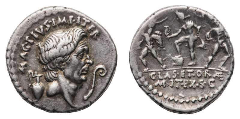 The Pompeians. Sextus Pompeius - Denarius 42-40 BC - Mint: uncertain in Sicily -...
