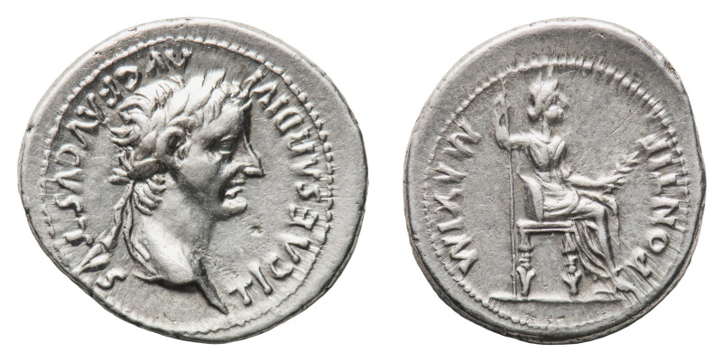 Tiberius (14-37 AD) - Denarius - Mint: Lugdunum - Obverse: Laureate head right -...