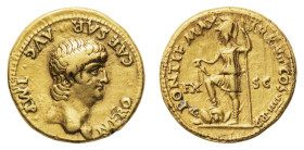 Nero (54-68 AD) - Aureus 60-61 AD - Mint: Rome - Obverse: Bare, youthful, head right - Reverse: Virtus, helmeted, in military dress, standing left, ri...