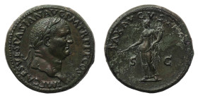 Vespasian (69-79 AD) - Sestertius 71 AD - Mint: Rome - Obverse: Laureate head right - Reverse: Pax standing left, holding branch and cornucopiae - gr....