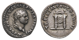 Titus (79-81 BC) - Denarius 80 BC - Mint: Rome - Obverse: Laureate head right - Reverse: Pulvinar (throne) of Jupiter and Juno: square seat, draped, w...