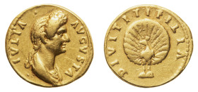 Julia Titi, daughter of Titus (died 90/1 AD) - Aureus 88-89 AD (?), struck under Domitian - Mint: Rome - Obverse: Draped bust right - Reverse: Peacock...