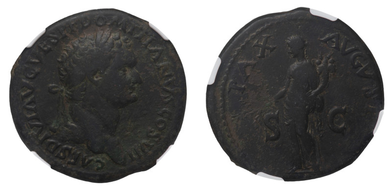 Domitian Caesar (69-81 AD) - Sestertius 80-81 AD NGC Ch F Strike 5/5 Surface 3/5...