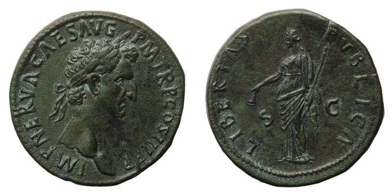 Nerva (96-98 AD) - Sestertius 97 AD - Mint: Rome - Obverse: Laureate head right ...