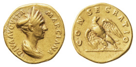 Marciana, sister of Trajan (died 122/4 AD) - Aureus 112 AD, struck under Trajan - Mint: Rome - Obverse: Draped bust right, hair elaborately dressed, a...