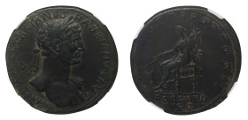 Hadrian (117-138 AD) - Sestertius 118 AD NGC VF - Mint: Rome - Obverse: laureate bust right, with drapery on the left shoulder - Reverse: Fortuna seat...