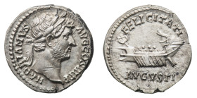 Hadrian (117-138 AD) - Denarius circa 130 AD - Mint: Rome - Obverse: Laureate head right - Reverse: Galley left, with four oarsmen and hortator at ste...