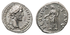 Antoninus Pius (138-161 AD) - Denarius 140-143 AD - Mint: Rome - Obverse: Laureate head right - Reverse: Aequitas standing left, holding scale and sce...