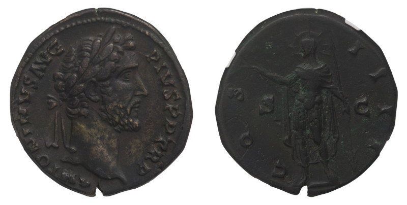Antoninus Pius (138-161 AD) - Sestertius 145-161 AD NGC Ch VF Strike 5/5 Surface...