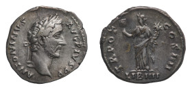 Antoninus Pius (138-161 AD) - Denarius 147 AD - Mint: Rome - Obverse: Laureate head right - Reverse: Liberalitas standing left, holding abacus and cor...