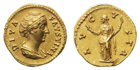 Diva Faustina I, wife of Antoninus Pius (died 141 AD) - Aureus after 141 AD, struck under Antoninus Pius - Mint: Rome - Obverse: Draped bust right, he...