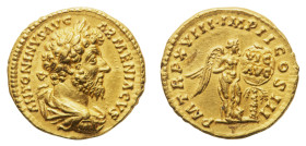 Marcus Aurelius (161-180 AD) - Aureus 163-164 AD - Mint: Rome - Obverse: Laureate, draped and cuirassed bust right - Reverse: Victory standing right, ...