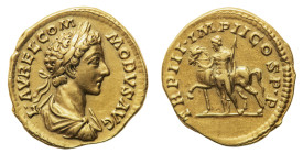 Commodus (177-192 AD) - Aureus 178 AD - Mint: Rome - Obverse: Laureate, draped and cuirassed bust right - Reverse: Castor standing left, holding horse...