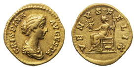 Crispina, wife of Commodus (died c. 191 AD) - Aureus 180-182 AD - Mint: Rome - Obverse: Draped bust right, hair in coil at back - Reverse: Venus seate...