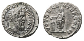 Pertinax (193 AD) - Denarius 193 AD - Mint: Rome - Obverse: Laureate head right - Reverse: Pertinax standing left, holding volumen and sacrificing out...